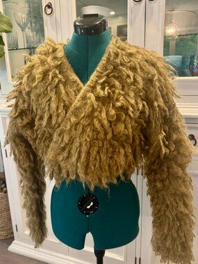 Loewe Cropped Mohair Blend Wrap Cardigan Khaki Green Size XS